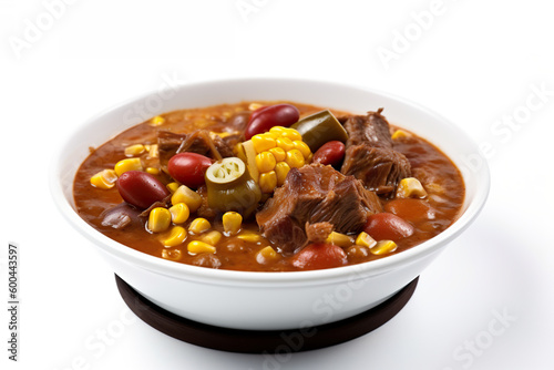 Locro - Stew made with corn, beans, and meat, generative AI dish on white
