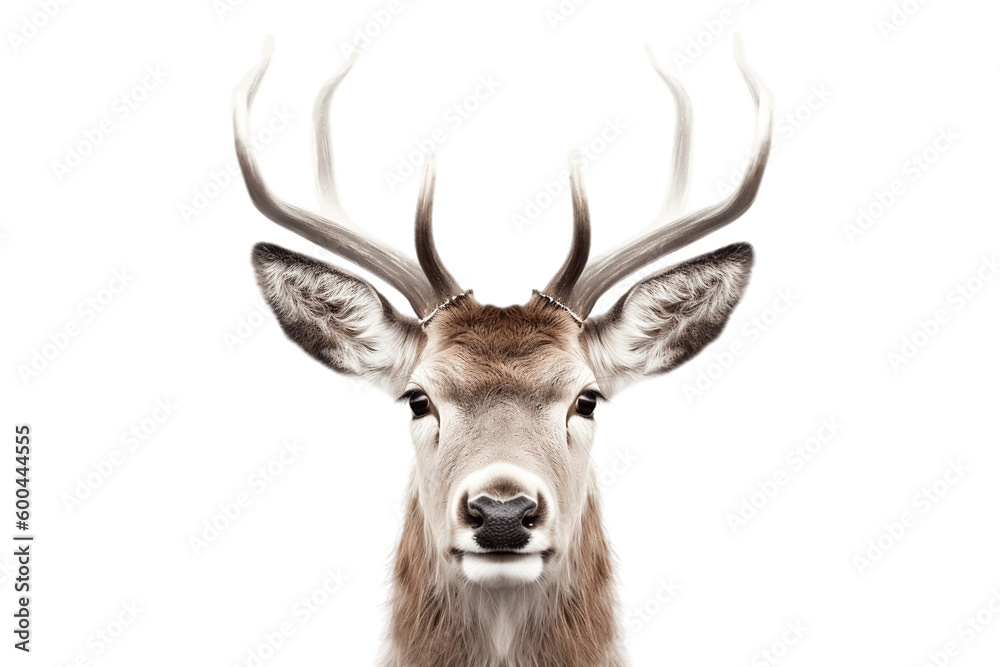 Isolated Deer Head Illustration on Transparent Background, Generative Ai