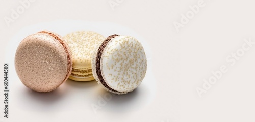 three macarons isolated on white background