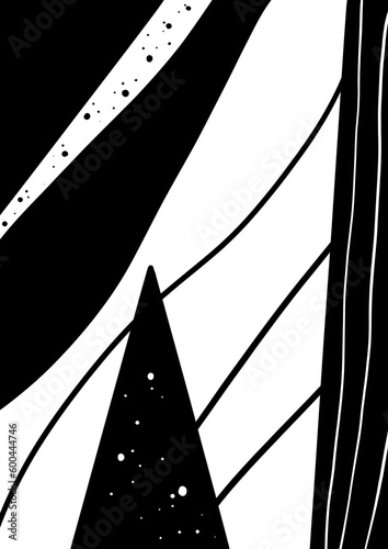 Abstract black and yellow  asymmetric forms and dots pattern 