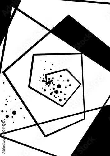 Abstract black and yellow  asymmetric forms and dots pattern 