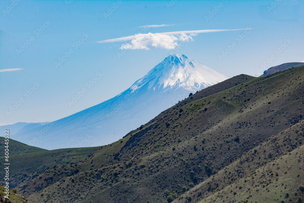 Fototapeta premium Mountain covered with snow. Beautiful Mount Ararat, view from Armenia