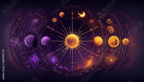 Wallpaper Mural Purple and orange Astrological zodiacal celestial body Abstract, Elegant and Modern AI-generated illustration Torontodigital.ca