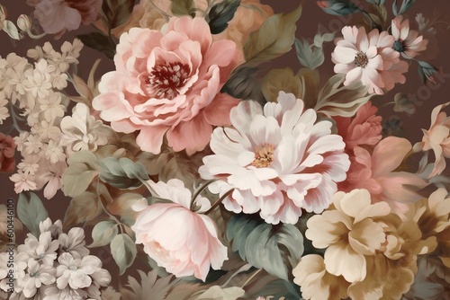 design watercolor seamless flower delicate fabric wallpaper background leaf illustration peony. Generative AI.