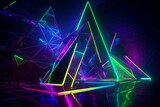Modern abstract neon design with bright triangles, dynamic stripes, and ultraviolet lighting with green spectrum. 3D illustration. Generative AI