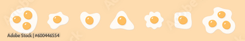 Set of fried eggs. Isolated vector illustration.