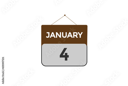 january 4 calendar date reminder,calendar 4 january date template  
