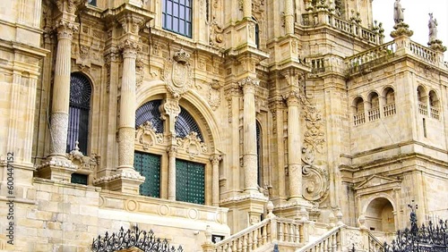   Slow motion of facade of Santiago de compostela cathedral 