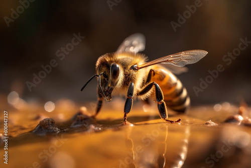 The bee landing on honey with blurred background, Generative AI © M2L