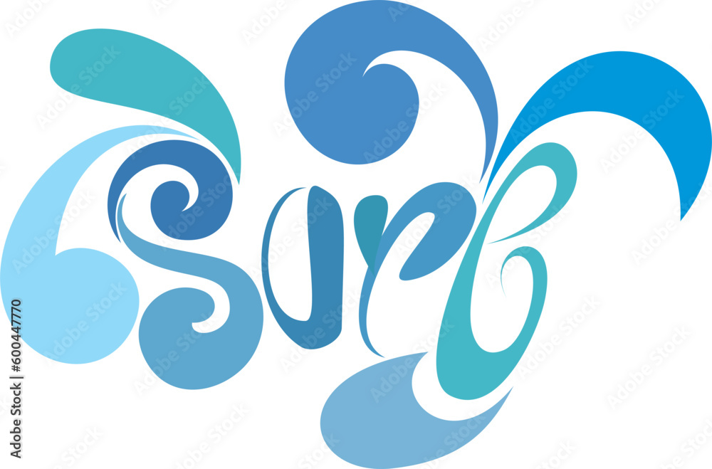 A vector illustration on the lettering surf with abstract waves A vector illustration on the lettering surf with abstract waves