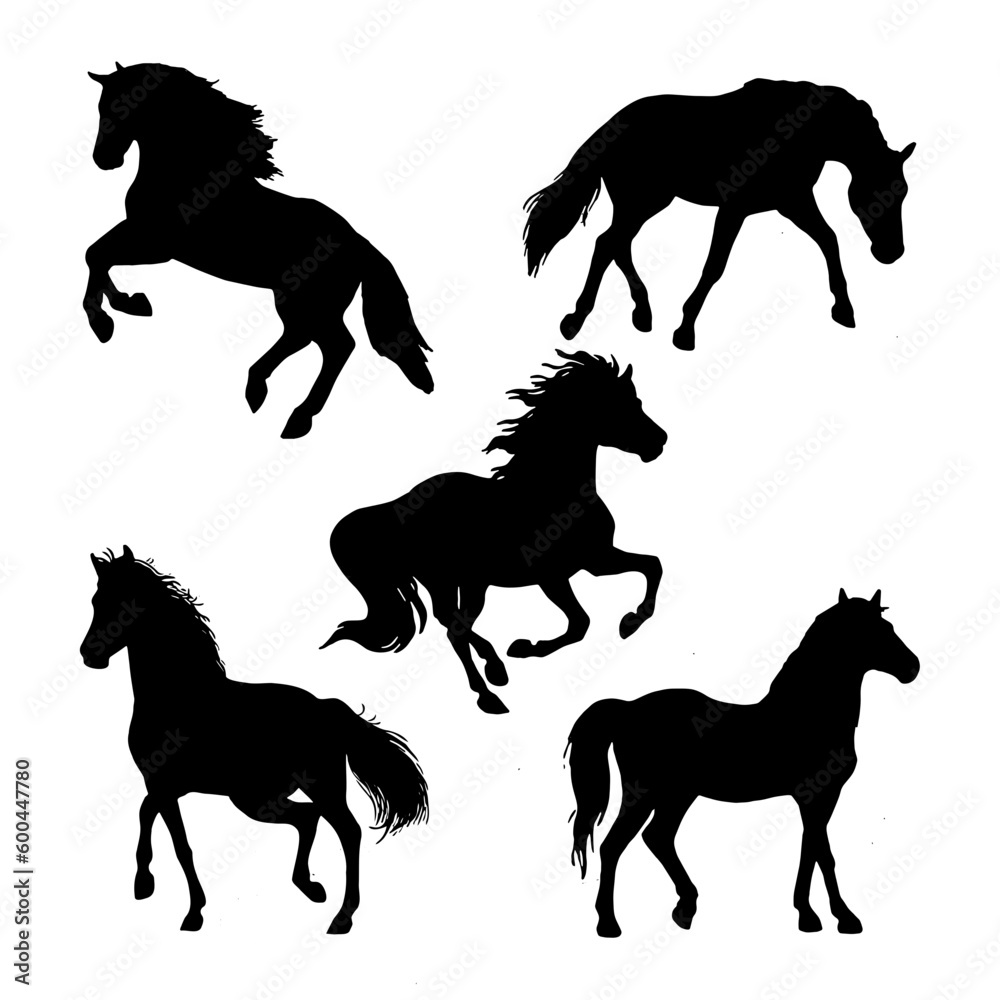 set of a horses silhouettes illustration vector