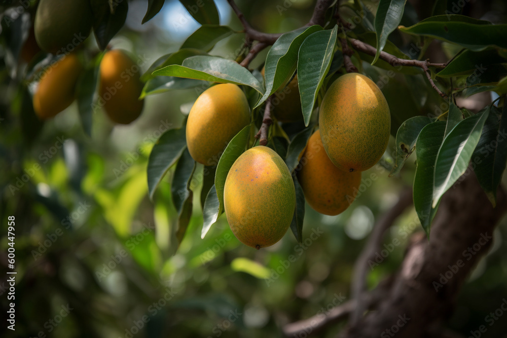 A snapshot of some juicy mangoes on a tree, Generative AI