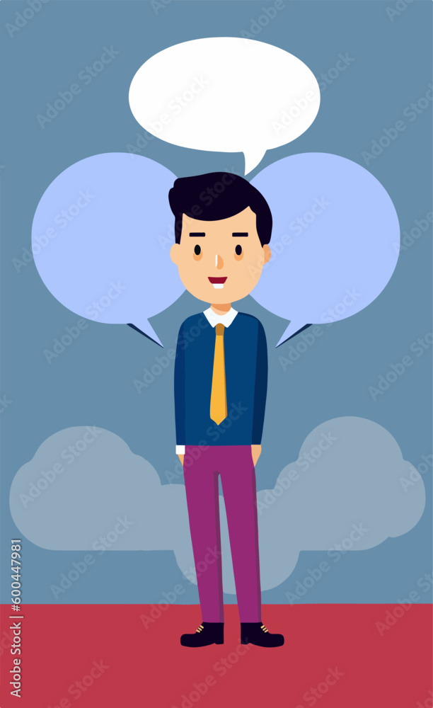 Young man thinking and blank thought speech bubble