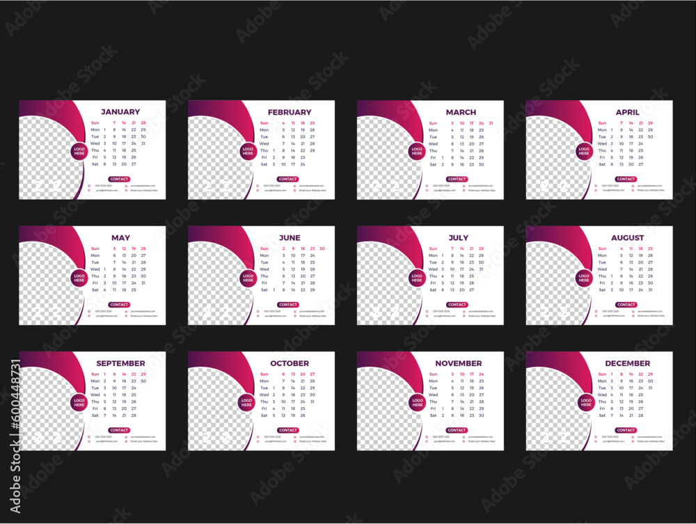 2024 Calendar Planner Template. Vector layout grid of a wall or desk