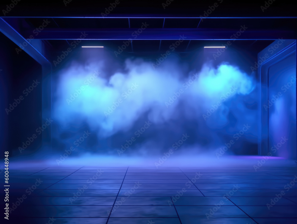 Empty Blue Stage Scene. created with Generative AI Technology, ai, generative