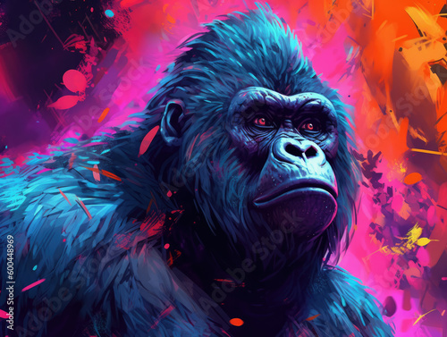 Colorful Gorilla created with Generative AI Technology  ai  generative