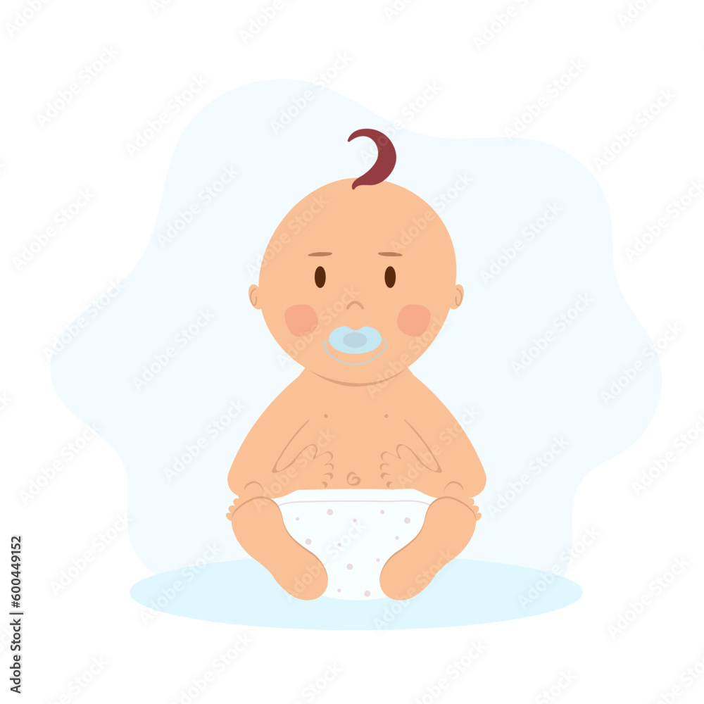 Baby boy with pacifier in mouth sitting alone on isolated background Baby boy with pacifier in mouth sitting alone on isolated background