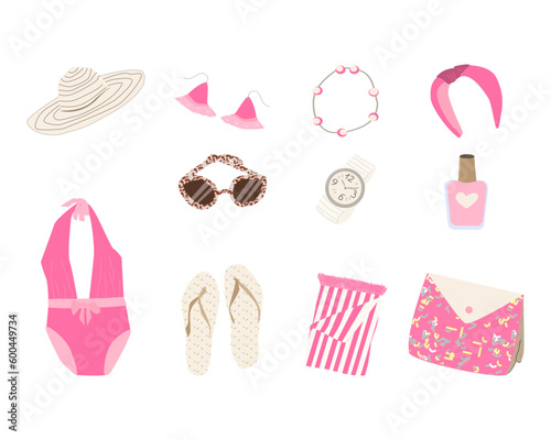 fashion set of clothes, accessories for a beach