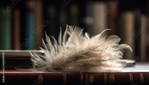 Feather quill pen on antique book page generated by AI