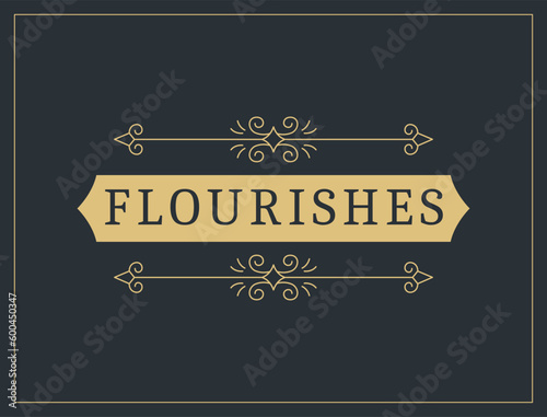 Flourishes calligraphic vintage ornamental background. Vector luxury invitation, restaurant menu or royalty certificate. Golden ornate page with swirls and vignettes elements