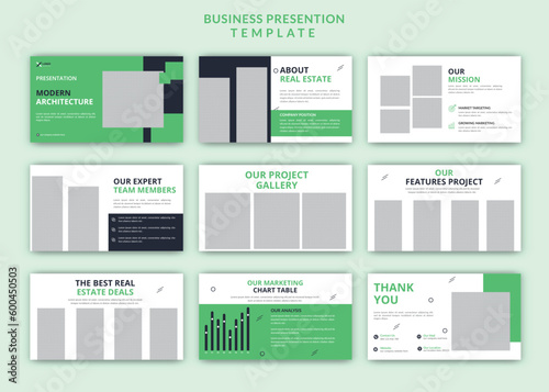Modern real estate powerpoint presentation editable slides design set template