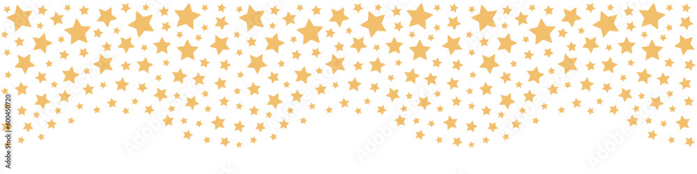 Seamless border garland with yellow stars. Good for borders, cards, kids' textile. Isolated vector and PNG illustration on transparent background.
