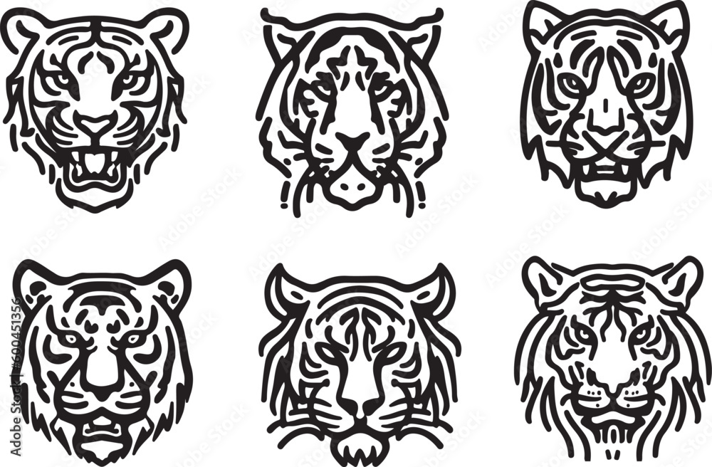 Obraz premium Tiger Vector black and white line art vector silhoutte 
