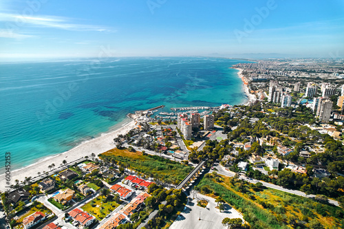 Dehesa de Campoamor seaside and townscape view from above. Spain
