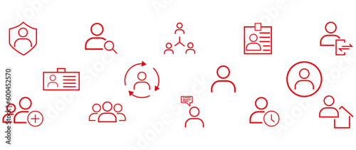 Vector set of flat icons. Isolated user profiles. Avatars. Silhouette of a man or woman. Red silhouette on a white background. Perfect for social media, messengers, stories or your ad.