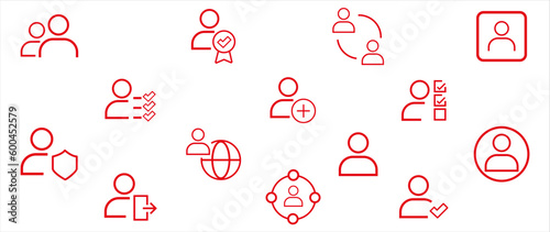 Vector set of flat icons. Isolated user profiles. Avatars. Silhouette of a man or woman. Red silhouette on a white background. Perfect for social media, messengers, stories or your ad.