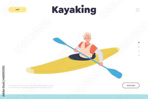 Landing page design template of extreme sport kayaking outdoor activities for people tourist