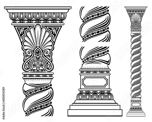Oriental twisted antique seamless engraved column pattern