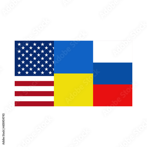 Logo icon sign flag of the United States of America Ukraine Russian Federation World political crisis Journalistic view Review design Print for clothes card flyer poster banner sticker mark ad