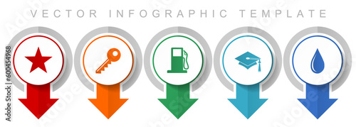 Education icon set, miscellaneous pointer icons such as star, key, fuel, education and water for webdesign and mobile applications, modern design infographic vector template