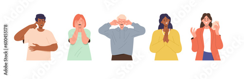 Set of different happy and unhappy people characters in tears crying feeling various emotions