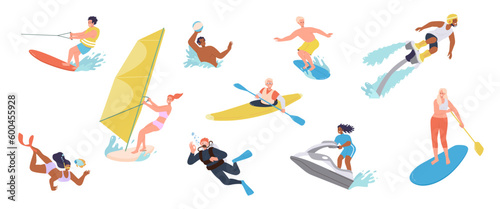 Obraz na plátně Set of people enjoying extreme water sport activity spending outdoor summer time