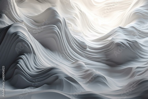 White abstract waves with layered effect. 3D background. Generative AI