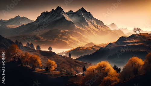 Jesieni góry przy wschodem słońca w Szwajcaria