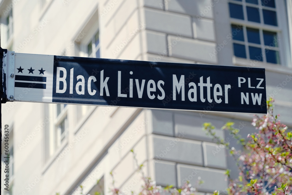 Black Lives Matter Plaza street sign close up in Washington, DC