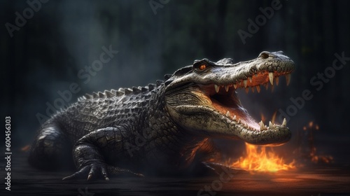 angry crocodile with fire illustration