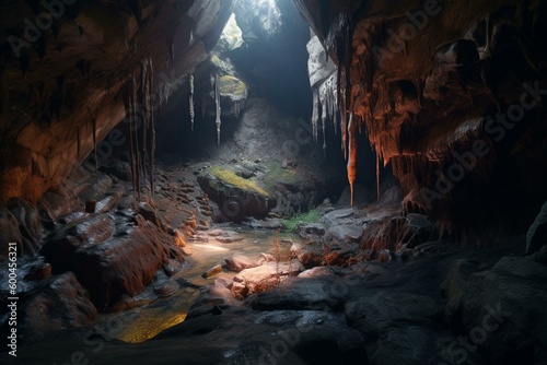 Illustration of an enigmatic cavern. Generative AI