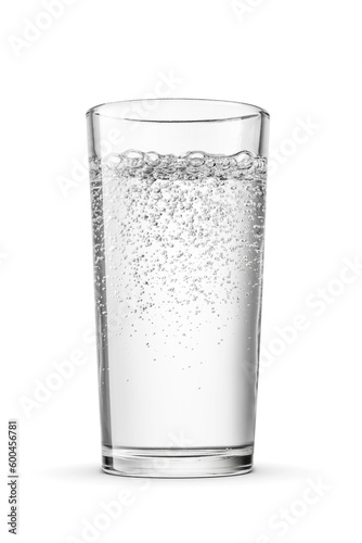 Glass of purified sparkling water isolated. Transparent PNG image.