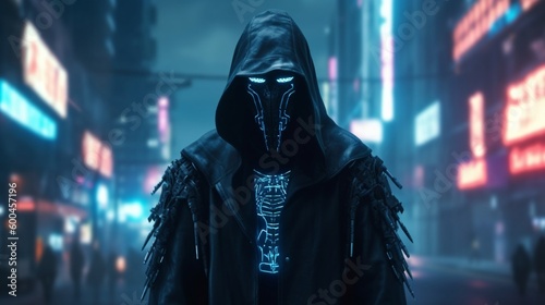 grim reaper with cyberpunk illustration design