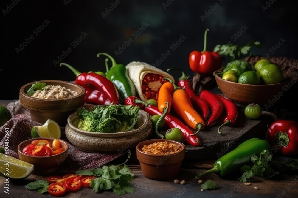 still life with vegetables, spices and herbs