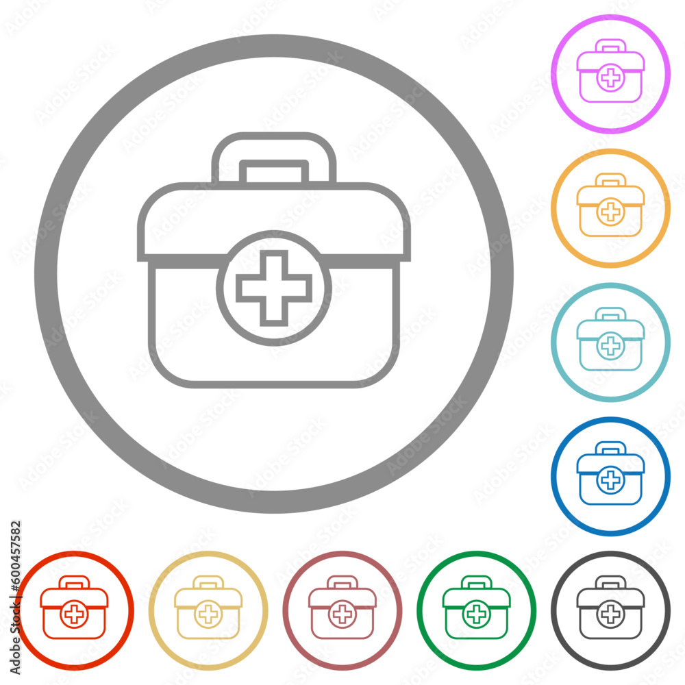 First aid kit outline flat icons with outlines First aid kit outline flat icons with outlines