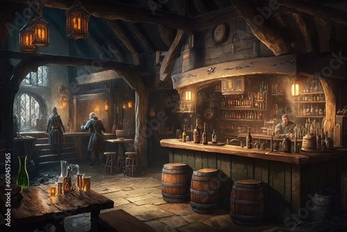 Medieval tavern. Generative AI.