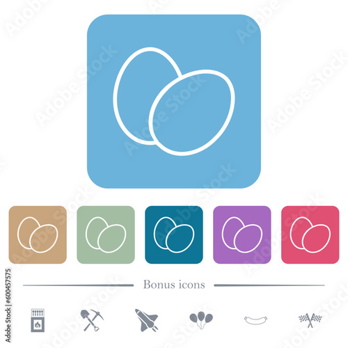 Two eggs outline flat icons on color rounded square backgrounds