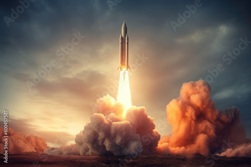 Rocket launch - rising up in the sky