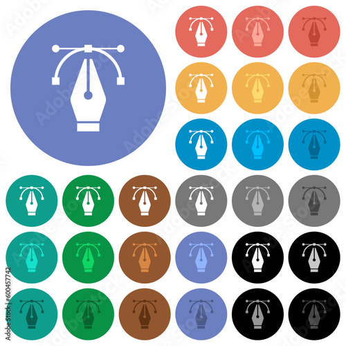 Editing vector curve with pen tool round flat multi colored icons
