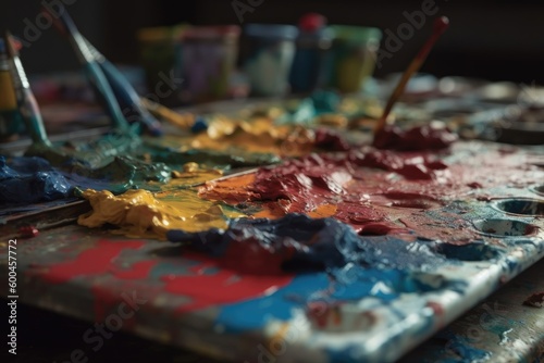 artist's palette with various vibrant paint colors © Arthur